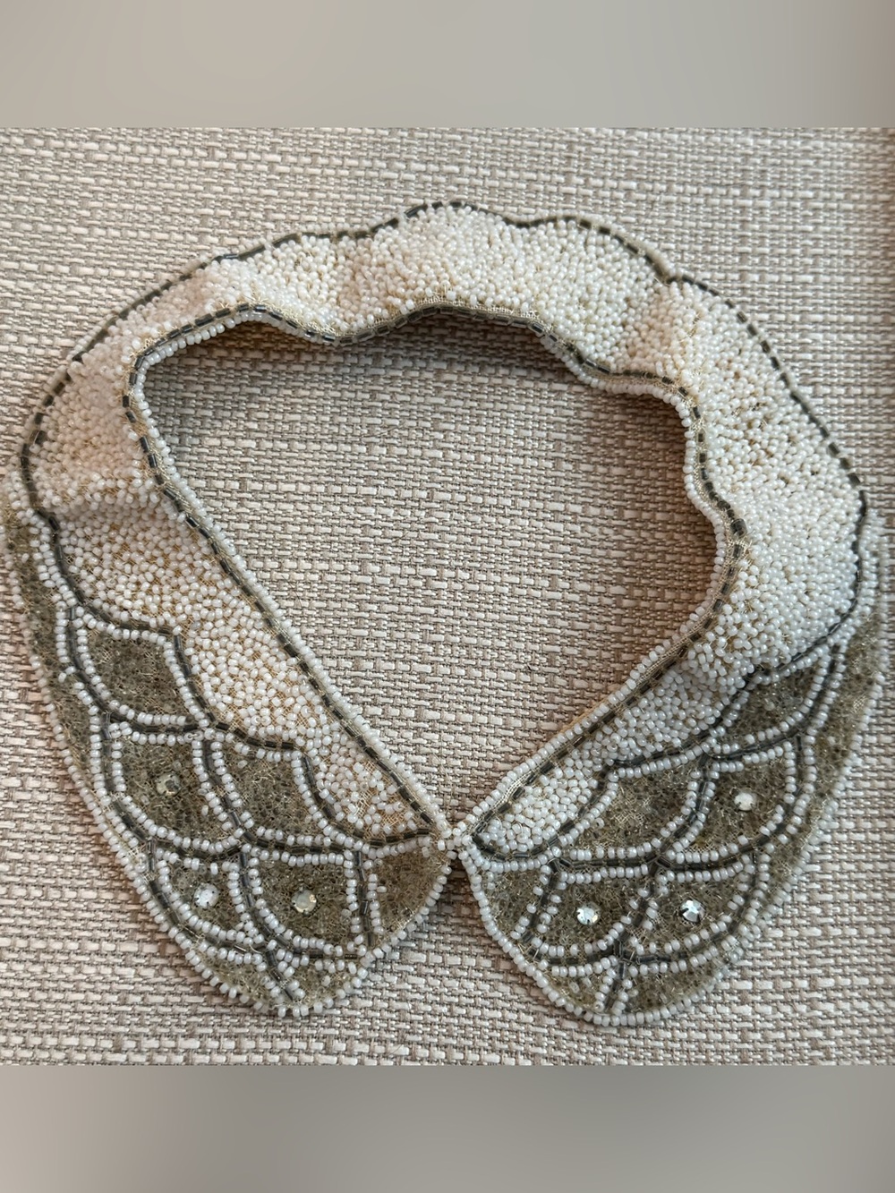 West Germany Beaded Detachable Vintage Collar in Cream and Silver